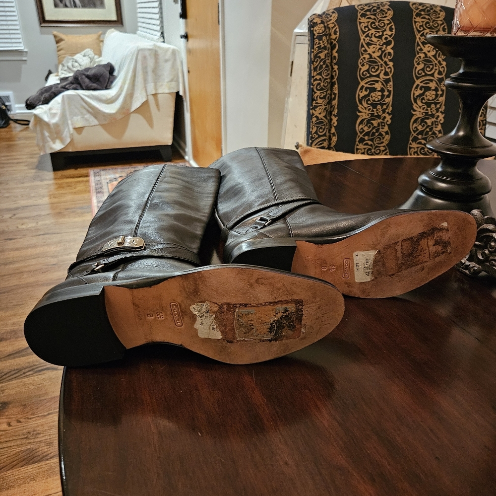 Coach Christine black leather supple pull on riding flat boots 8.5M $398 retail - Picture 8 of 8